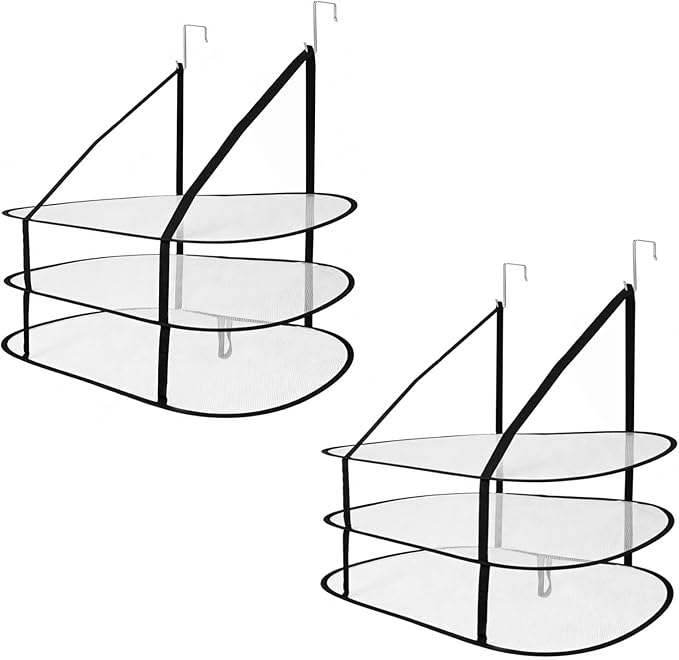 ZALIR 2 Pcs Over The Door Mesh Sweater Drying Rack Set - 3 Tier Lay Flat Sweater Drying Rack, Black Foldable Lay Flat Laundry Hanging Mesh Dryer with Door Hooks for Apartments, Dorms, Bathrooms