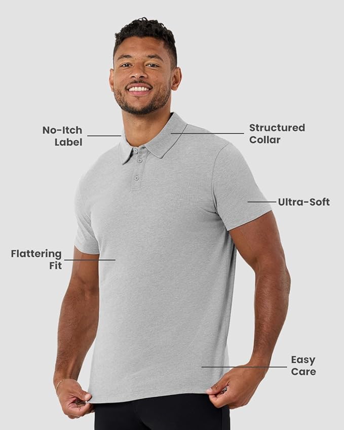 INTO THE AM Polo Shirts for Men - Slim Fit Short Sleeve Collared Shirt S - 4XL Fitted Collar Polos for Work