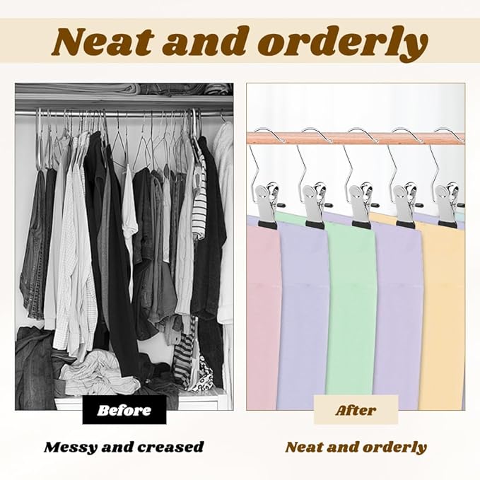 50 Pack Leggings Hangers for Closet, Portable Pants Hangers with Clip for Travel, Legging Organizer Storage for Closet Hanging Space Saving for Yoga Pants, Workout Set, Hat