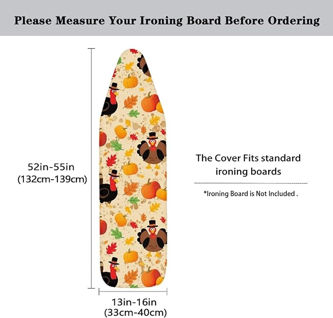 Ironing Board Cover with Elastic Edge Thanksgiving Turkey Pumpkin Table Top Ironing Board Cover Ironing Accessories 54x15 inches