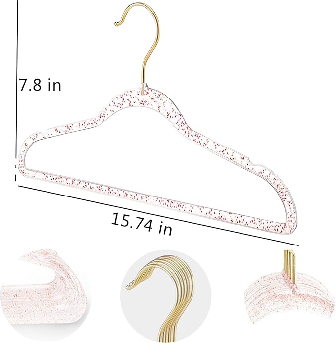 20 Pcs Red Glitter Sparkle Hangers, Ultra-Thin Acrylic Glitter Hangers for Dresses and Suits - Non-Slip Space-Saving (Red)