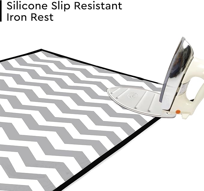 Encasa XO Ironing Mat/Pad (Large 48"x28") with 3mm Padding & Silicone Iron Rest for Steam Pressing on Tabletop or Bed - Heat Resistant, Portable, Quilting & Travel Blanket - Zig Zag