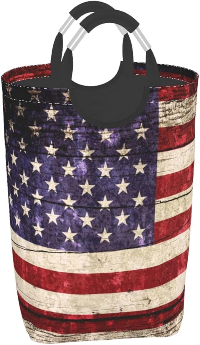 American Flag Laundry Basket Vintage Foldable Laundry Hamper Collapsible Laundry Baskets with Handles Clothes Hamper Laundry Tote Bag for Dorm Family Storage Bin 50L