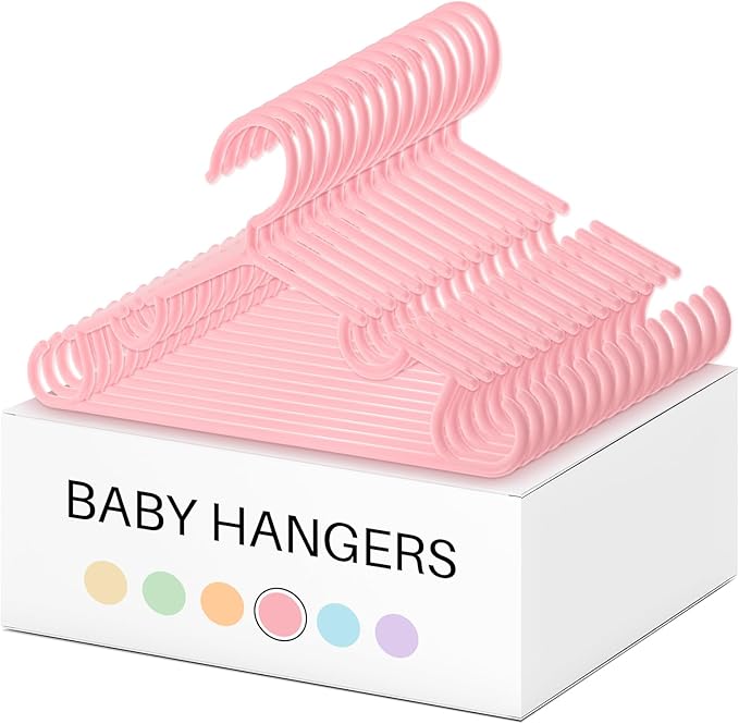 Hsei 60 Pack Pastel Color Kids Nursery Hangers Plastic Baby Hangers Heavy Duty Toddler Hanger for Pants, Coat, Skirts, Closet, Nursery Decor(Pink Color)