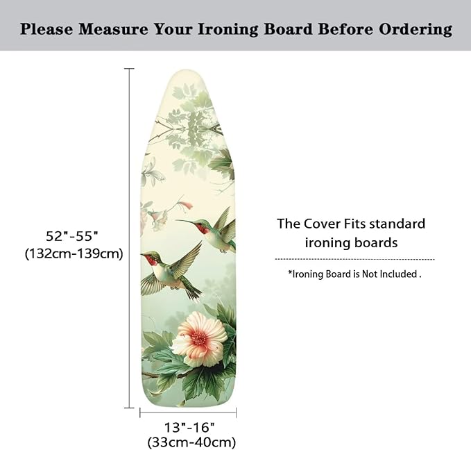 Hummingbird Floral Ironing Board Cover Resist Scorching and Staining, 15x54 Heavy Duty Iron Pad Covers Standard Boards with Elastic Edges