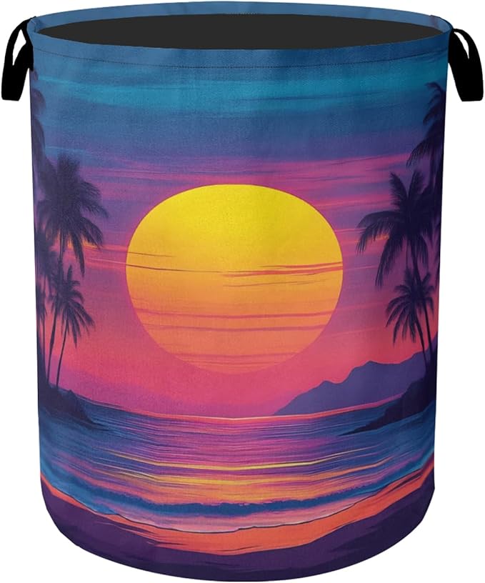 Hawaiian Sunset Foldable Laundry Hamper - Waterproof Fabric Storage Basket with Handles, Clothes Hampers for Laundry,Bedroom,Dorm