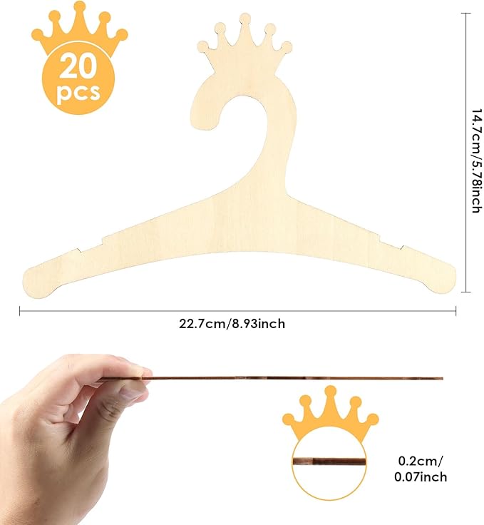 20Pcs Kids Wooden Hanger Wooden Baby Hanger Mini Toddler Children Clothes Hanger Cute Girl Boy Hanger Toddler Infant Hanger for Baby Jacket Skirt Sweater (Crown)