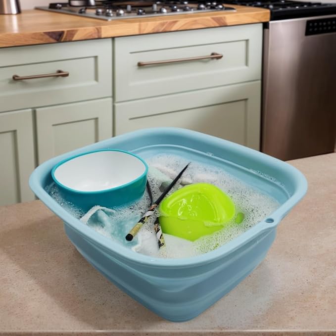 SAMMART 7.7L (2 Gallon) Collapsible Tub - Foldable Dish Tub - Portable Washing Basin - Space Saving Plastic Washtub (Sea Angel, S)