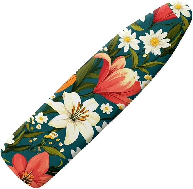 Narcissus Cover for Ironing Board 15x54 Inch Standard Size Flower Print Iron Board Cover with Elastic Edge Universal Fit, Hook and Loop Design