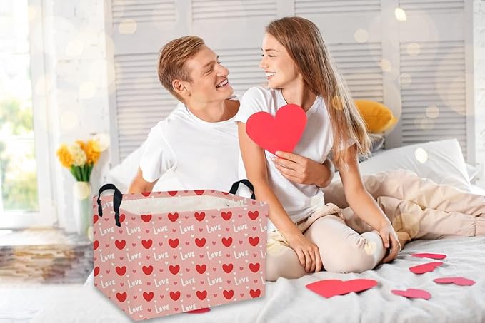 Rectangular Valentine's Day Baskets,Heart Basket,Pink Girls Basket Kids Storage Bin Love Room Decor for Home.(Cute love)
