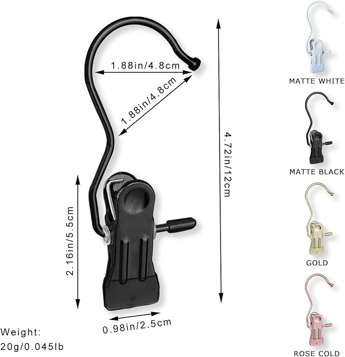 Hangers Clips,Stainless Hooks for Closet Hooks,Heavy Duty Clothespins Laundry Hanging Hooks,Travel Portable Clothes,Boot Tall Towel Hats Socks Pants and Bras (10, Matte Black)