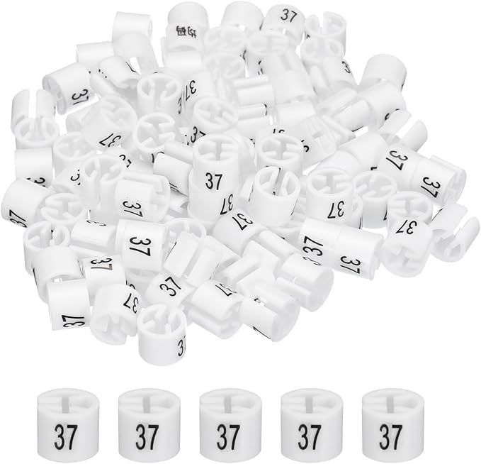 MECCANIXITY Clothes Hanger Marker Colored Hanger Sizer Garment Markers Tag (Number 37, White) for Garment Clothing Color Coding, Pack of 100 Pcs