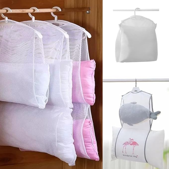 2 Pack Bed Pillows Drying Rack Plush Doll Dryer Rack Hanger Organizer Mesh Net Bags for Bedding Throw Pillows Inserts Down Alternative Fill Memory Foam Pillow Cervical Pillows One/Two Layer