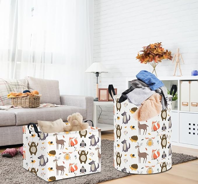 19.7" Laundry Basket,Kids Dirty Clothes Hamper,Waterproof Storage Bin,Room Decor,Gift Baskets,Nursery Hamper(Forest Animal)