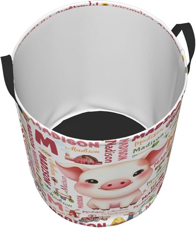 Personalized Farm Pig Laundry Basket For Baby Kids Boys Girls Adult Custom Hamper Basket With Name For Bathroom Bedrooms Collapsible Baby Laundry Basket, Dirty Clothes Hamper With Handles