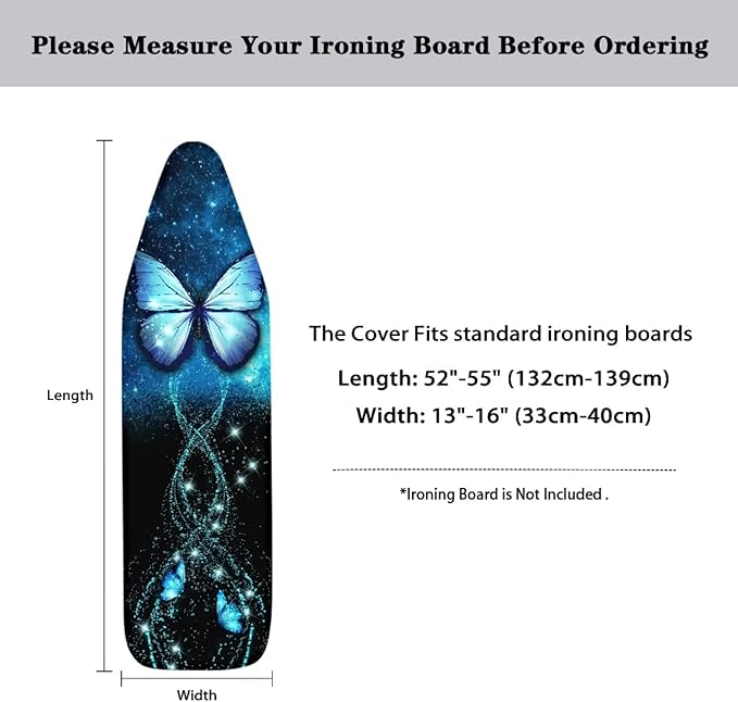 Flashideas Blue Butterfly Print Ironing Board Cover with Elastic Edge Table Top Floral Print Ironing Board Cover Resist Scorching Iron Board Protector Thick Iron Pads for Ironing Board