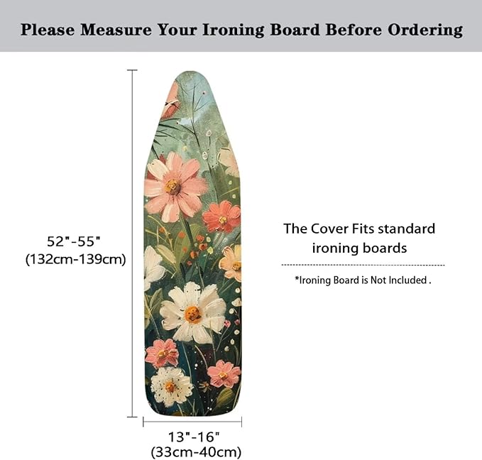 Flashideas Floral Print Ironing Board Cover and Pad- 52" x 13" Iron Board Cover Fits Standard Size, Iron Board Cover Accessories