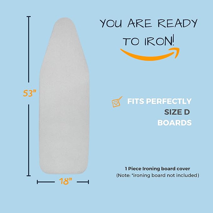 SAVUK Ironing Board Cover and Pad Standard Size Silicone Coated 4 Layers 18"x53" inch Extra Heavy Duty Thick Padding, Heat Reflective, Non Stick Scorch and Stain Resistant (Silver, 18" X 53")