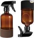 Tecohouse 2 Pack 360° Amber Glass Spray Bottles with Silicone Sleeve, 16 oz Empty Refillable Containers with Adjustable Spray Nozzles, Dark Spray Bottles for Cleaning Solutions, Plants (Black & Brown)