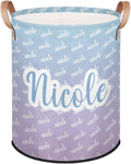 Custom Name Laundry-Hamper, Personalized Kids-Clothes-Hamper Foldable with Name, Customized Storage Basket with Handles Waterproof Gift for Boys Girls Baby Women,Gradient Green Purple