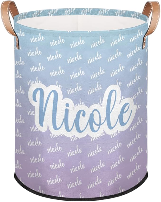 Custom Name Laundry-Hamper, Personalized Kids-Clothes-Hamper Foldable with Name, Customized Storage Basket with Handles Waterproof Gift for Boys Girls Baby Women,Gradient Green Purple