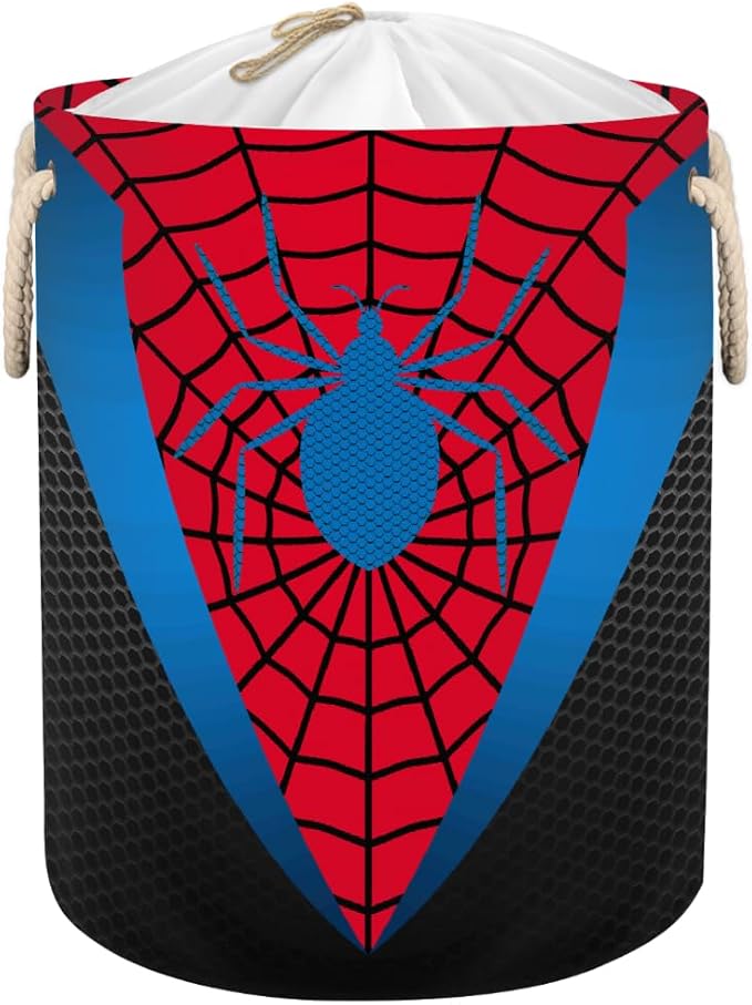 Laundry Hamper - Red Spider Web 58L Collapsible Waterproof Large Tall Nursery Storage Baskets Bin for Kids Toys, Clothes, Bathroom, Boys Bedroom Comic Hero Decor, Gift Basket