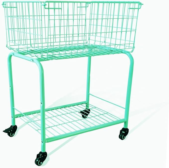 31" height Rolling Laundry Basket with Wheels, Heavy-Duty Multipurpose Organizer - Removable Storage Cart for Clothes, Toys, Dorm Room, Blue-Green(MINT)