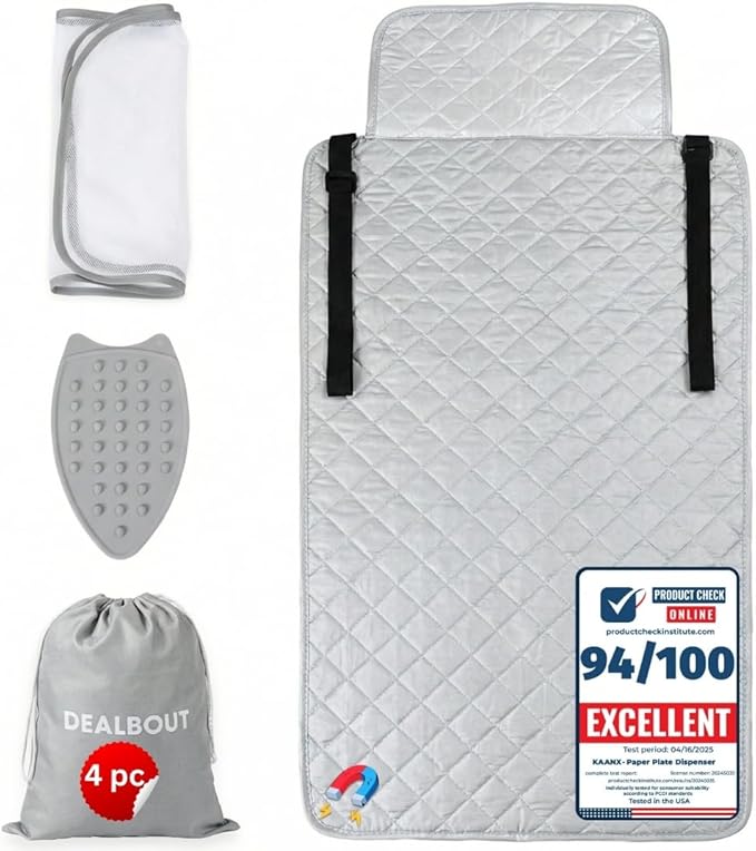 Premium Ironing Mat 39" X 18,5" Heat Resistant Silicone Iron Rest Non Slip Magnetic Portable Pad Table Top Countertop Quilted Insulating Travel Quilting Cover Scorch Mesh Blanket Over The Door