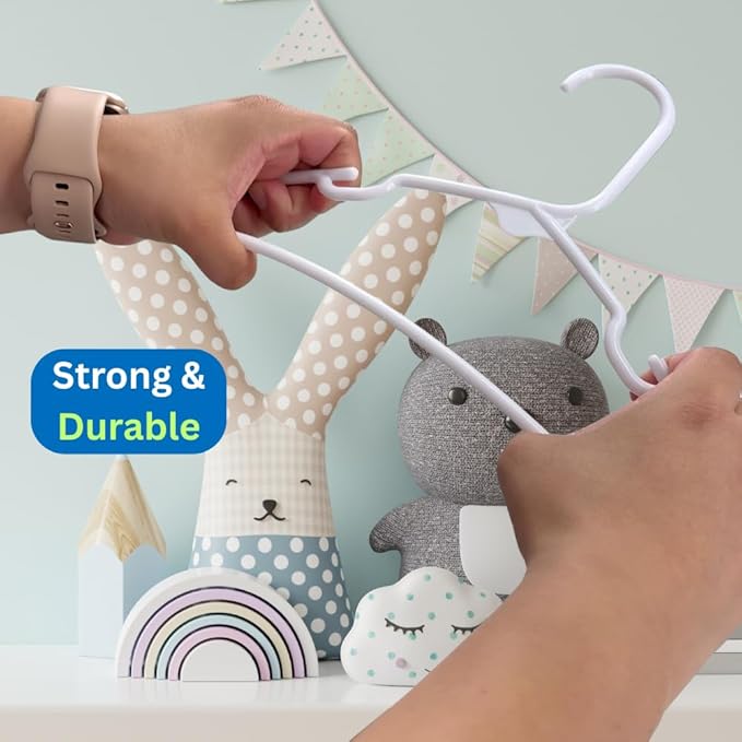 50 Pack Baby Hangers – Includes 8 Closet Dividers – Non-Slip Durable Hangers for Infant Clothes & Nursery Organization (White, 50)