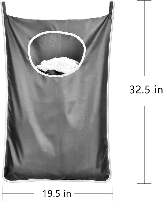 Durable hanging laundry hamper bag Behind door Space Saving with Stainless Steel Hooks Zip, For Bathroom,Kids room,Travel,College Dorm,2pack(Extra Large-Dark Grey)