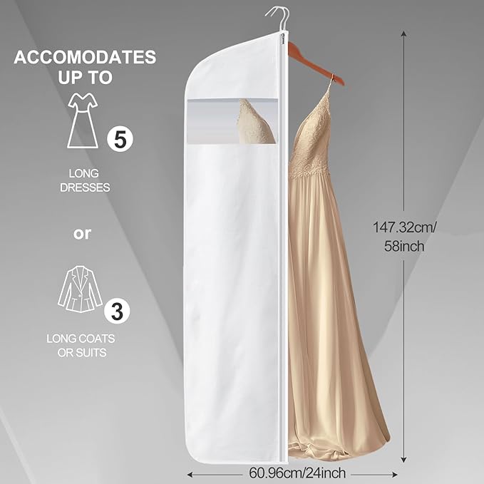 100% Organic Cotton Garment Bag Short 58 Inch Breathable Proof Hanging Clothes Bag Covers with Viewing Window Card Pocket for Short Dresses Jackets Suits Organization