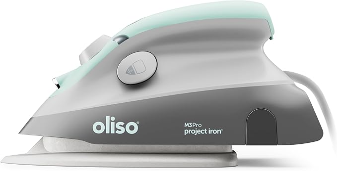 oliso M3Pro Project Steam Iron with Solemate – 1000W Ceramic Soleplate Iron and LED Light for Sewing, Quilting, Crafting, and Travel – Aqua