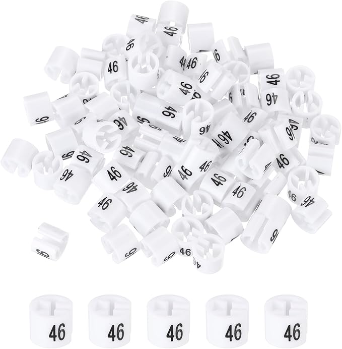 MECCANIXITY Clothes Hanger Marker Colored Hanger Sizer Garment Markers Tag (Number 46, White) for Garment Clothing Color Coding, Pack of 100 Pcs
