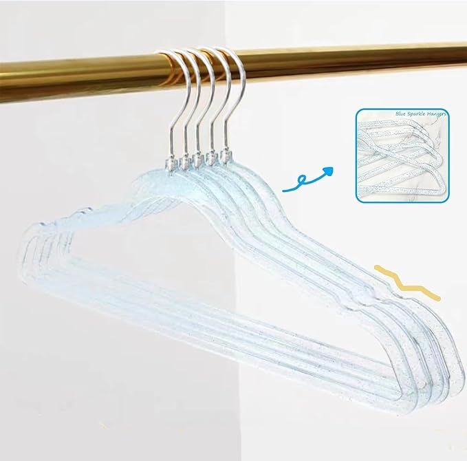 Blue Plastic Hangers for Clothes 40 Pcs, 16" Wide Clear Hangers for Men's Shirt, Teens Closet, Youth Suit, Hoodie, Adults Hanger with Swivel Silver Hook, Thin Clothing Rack for Dorm Room