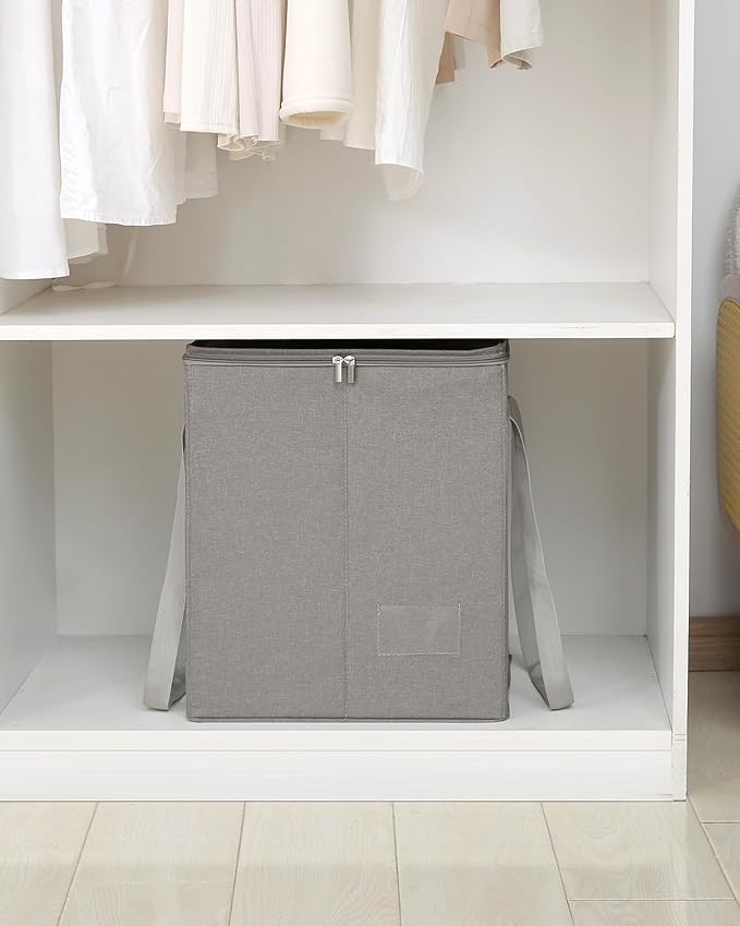Qozary Clothes Hanger Organizer Bag-Rigid Hanger Storage Containers with Lid for Dustproof, Large Sturdy Hanger Caddy Organizer Box with Handle