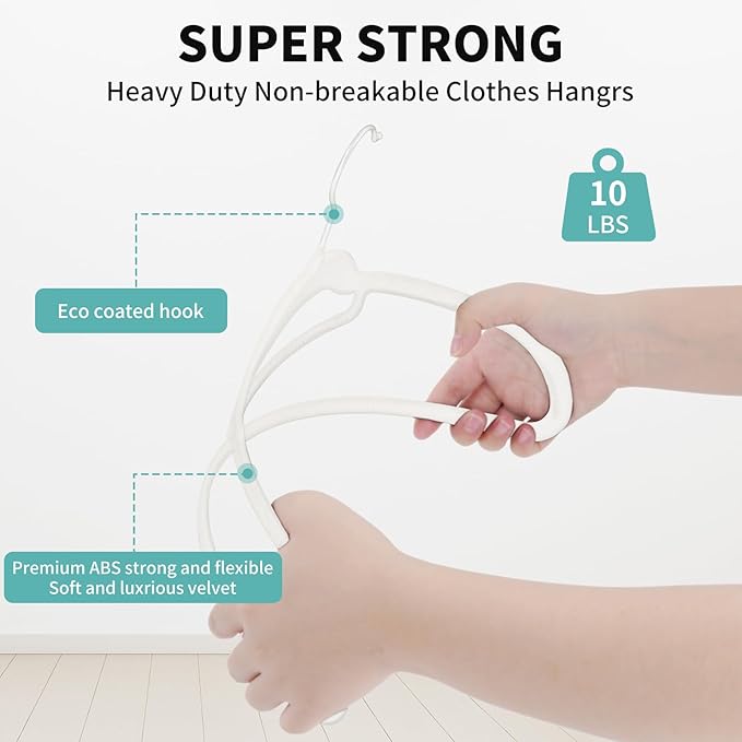 White Velvet Clothes Hangers 30 Pack - Non Slip Hangers, Ultra Slim Hangers, Space Saving Swivel White Hook, Suit, Top, Tie, Shirt, Skirt & Pant Felt Hangers, White Hangers