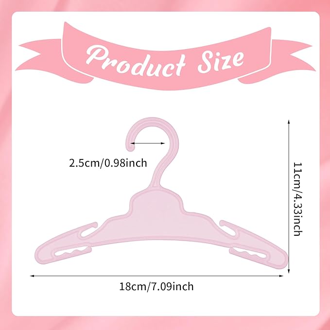 60 Pcs Doll Clothes Hangers for 18 inch Dolls,Pink Sturdy Non-Bend Non-Slip Clips Clothes Hanger Space-Saving Wardrobe Hanger for Girl Dolls Gown Dress Outfit Dollhouse Furniture Accessories