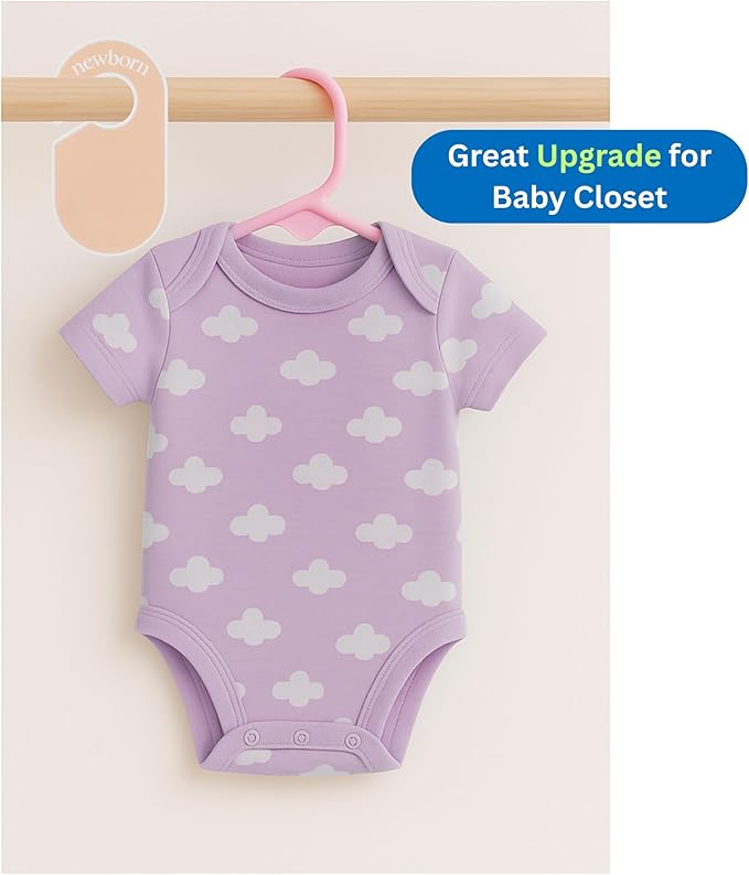 50 Pack Baby Hangers – Includes 8 Closet Dividers – Non-Slip Durable Hangers for Infant Clothes & Nursery Organization (Pink, 50)