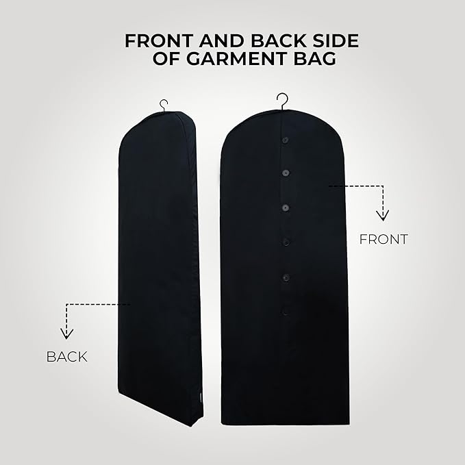 Cotton Garment Protector Bag Cover - Dust Free Cloth Hanging, Wardrobe storage for Dresses and Suits (Black with Button - 24"x42")