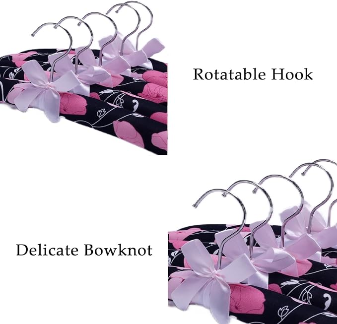 Anti-Slip Satin Padded Clothes Hangers with Rotatable Hooks No Shoulder Bump for Women Heavy Sweaters, Coats, Suits (1, Pink/Black)