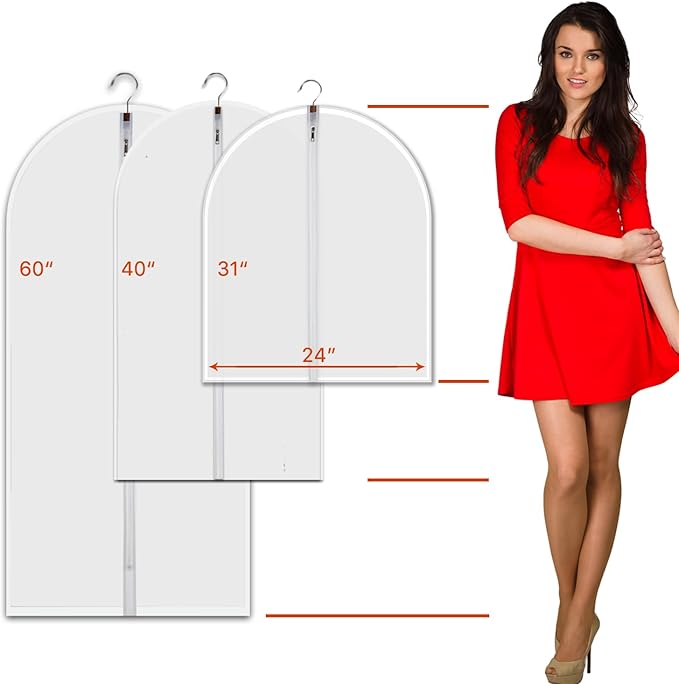 Hanging Garment Bags 12 Piece Set - 40 Inch Translucent Dust Proof Clothes Bag White Breathable Full Zipper Dust Cover for SuitTops Shirts Sports Jackets.