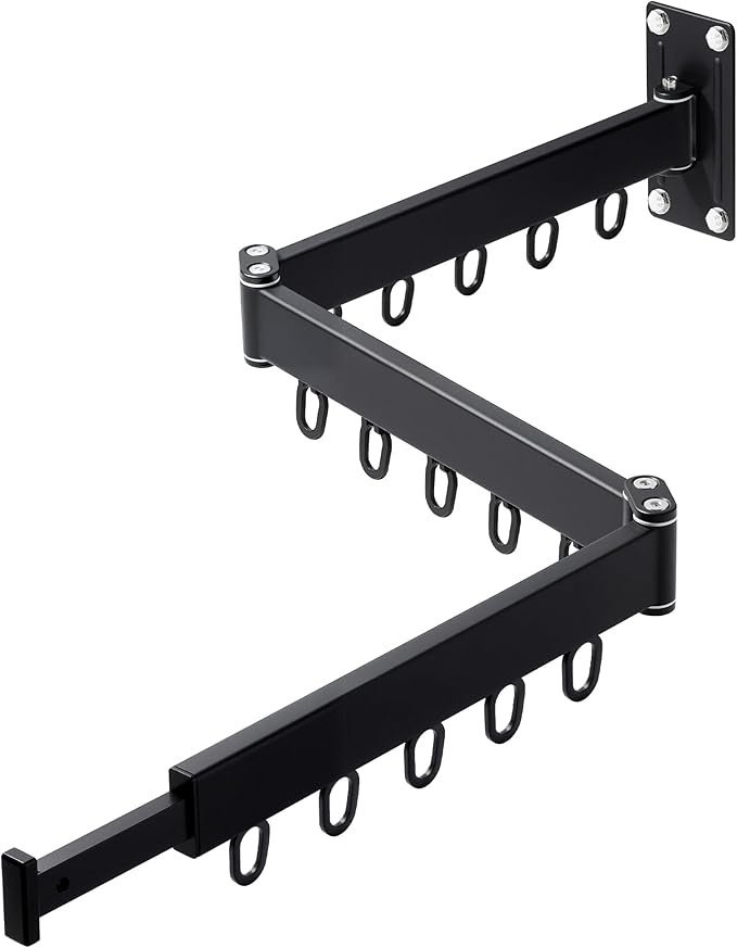 Wall Mounted Drying Rack,Foldable and Rotatable Clothes Drying Rack, Triple Folding Hanger Saves Space,Suitable for Cloakroom,Balcony, Bathroom,The Maximum Load Bearing 50kg (Black)