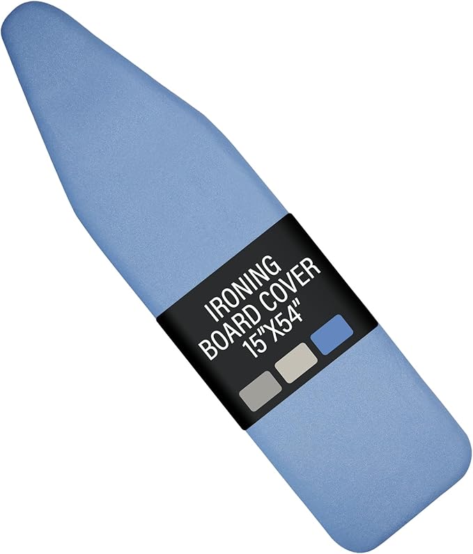 Iwtmm Ironing Board Cover and Pad with Silicone Coating, Thick Scorch-Resistant Padding, Heavy Duty for Home & Professional Use, Fits 15 x 54 Inches Boards, Secure Hook & Loop Fastener (Blue)