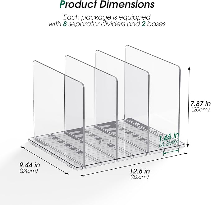Purse Organizer for Closet，2-Pack 8 Clear Adjustable Acrylic Shelf Dividers for Closet Organization，Handbag Storage Organizer, Purse Separators Holder for Home Kitchen, Office