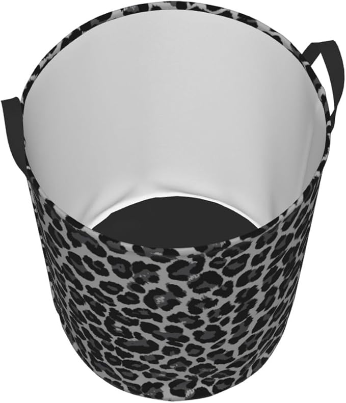 Grey Leopard Round Laundry Hamper Cheetah Gray Storage Basket Toys Clothes Organizer Bin For Home Bathroom Bedroom Dorm Nursery, 62l