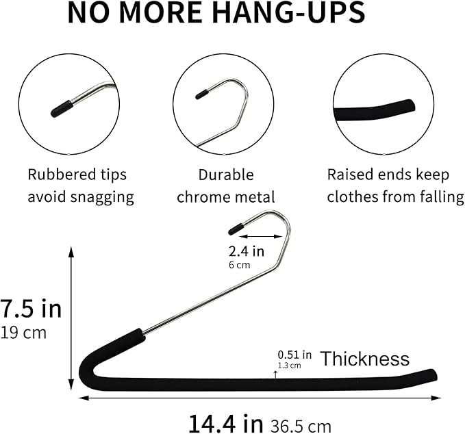 SLMT Pants Hangers Open Ended 10 Pack Heavy Duty Metal Clothes Hangers for Jeans, Trousers, Slacks Non-Slip Sponge Padded No Crease