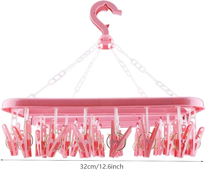 Clip and Drip Hanger Clothes Hanger Drying Rack 32 Clips (Pink)