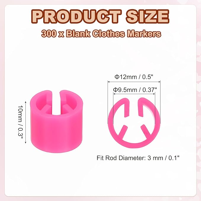 PATIKIL 300 Pcs Clothes Hanger Marker Blank Plastic Garment Tags Size Hanger Markers Fit 3mm Rod for Garment Color Coding Snap Labels Accessories, Rose Red