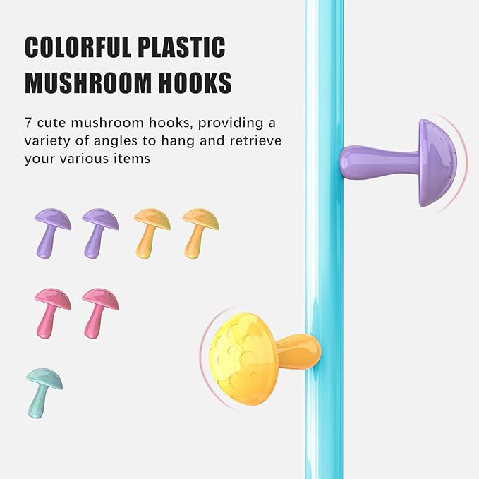 Mushroom Coat Rack, Metal Coat Tree Stand with 7 Hooks, Marble Base, 2 Adjustable Height Freestanding Coat Rack for Coats, Hats, Scarves and Handbags for Entryway, Hallway, Bedroom, Office, Blue