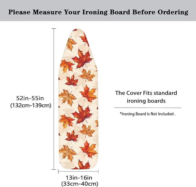 Maple Leaf Stretchable Standard Ironing Board Cover with Elastic Edge Windproof Reflects Heat Durable Iron Board Cover for 15 x 54 Ironing Boards Decor